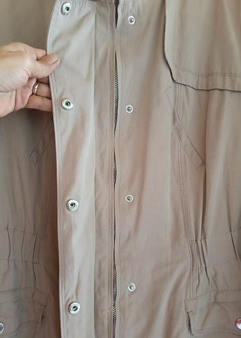 Bej Midi Kadın Yağmurluk, Düğmeli, Rahat Kesim - Görsel 3