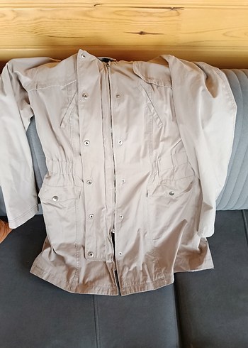 Bej Midi Kadın Yağmurluk, Düğmeli, Rahat Kesim - Görsel 5