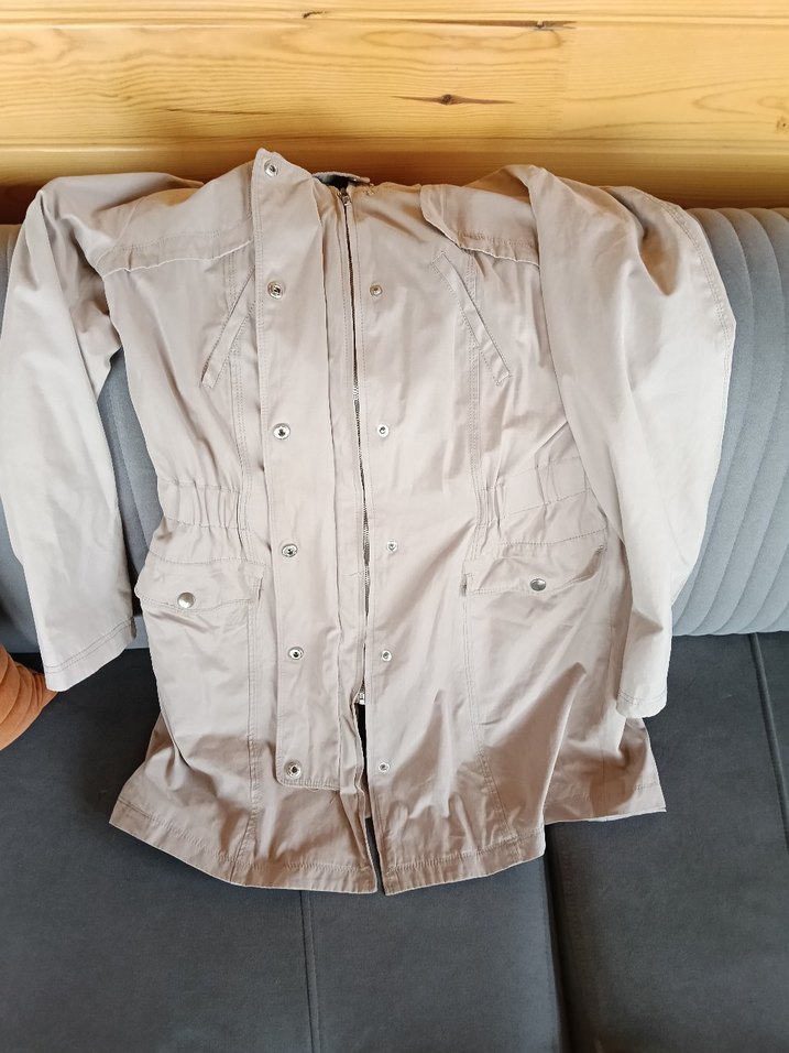 Bej Midi Kadın Yağmurluk, Düğmeli, Rahat Kesim - Görsel 5