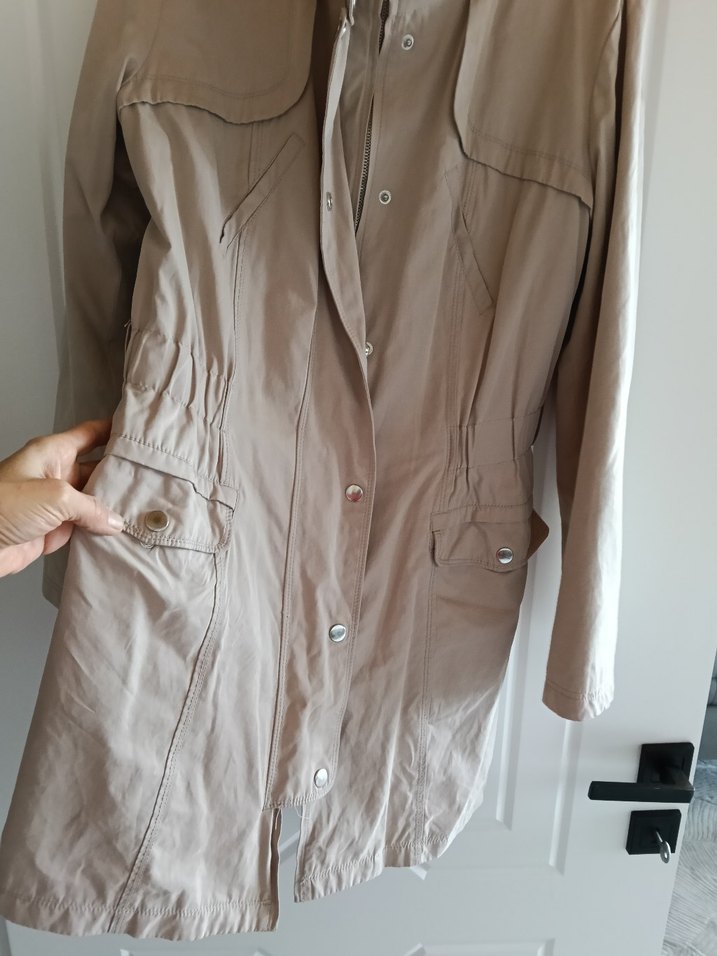 Bej Midi Kadın Yağmurluk, Düğmeli, Rahat Kesim - Görsel 2