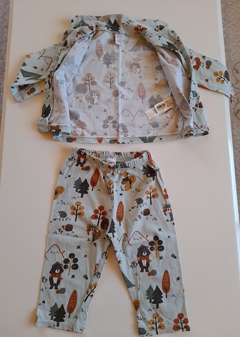 1 Yaş Beden Bebek Erkek Baskılı Uzun Kollu Pijama Takımı
