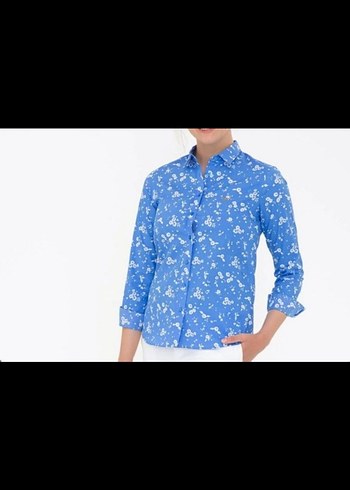 U.S Polo Assn. Mavi Çiçek Desenli Uzun Kollu Kadın Gömlek