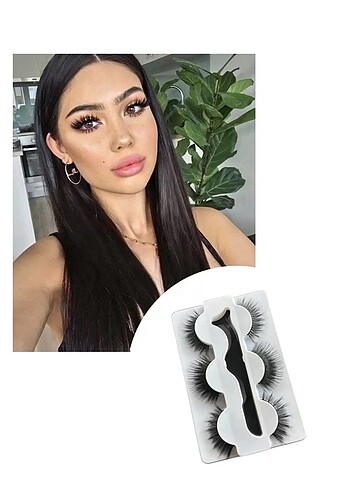 Siyah Renk 3'lü Takma Kirpik Ve Kirpik Takma Aparatı Set