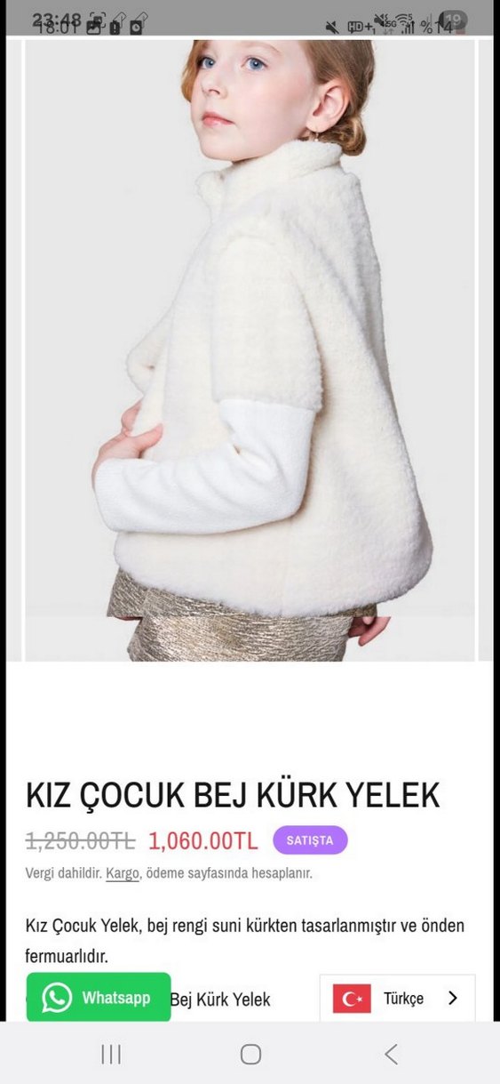 Kız Çocuk Beyaz Kürklü Yelek - Görsel 2