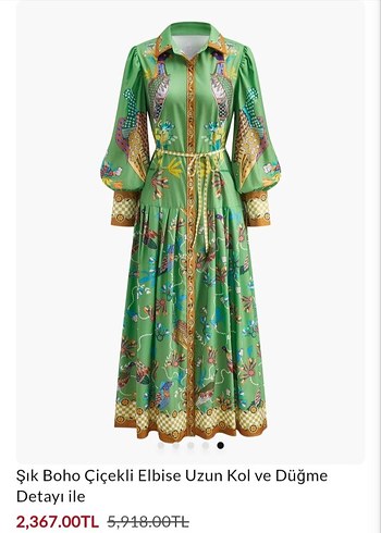 Diğer Şık Boho Çiçekli Uzun Kollu Elbise