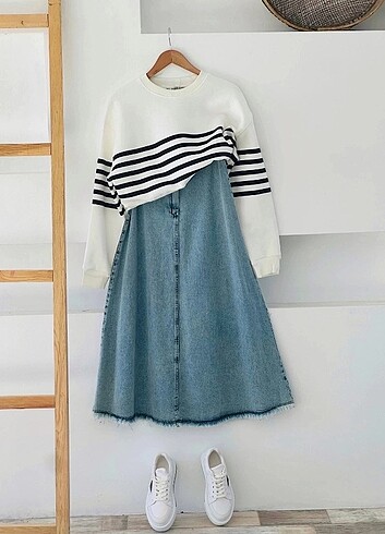 Oversize Crop Sweat - Beyaz