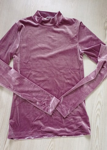 m Beden Kadın Mor Yüksek Yaka İnce Sweatshirt