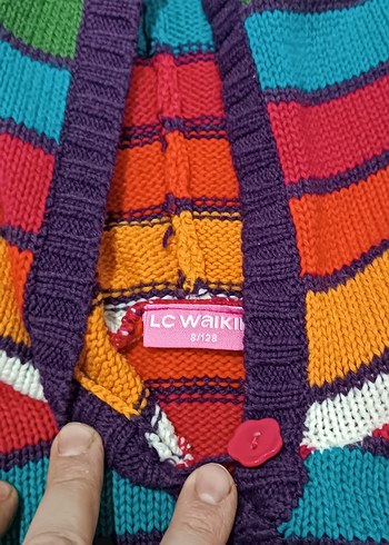 Kız Çocuk Kapüşonlu Renkli Örgü Panço - Görsel 3