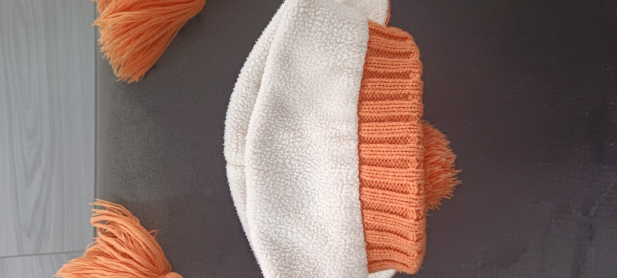 Turuncu Nakışlı Çocuk Örgü Bere - Görsel 3