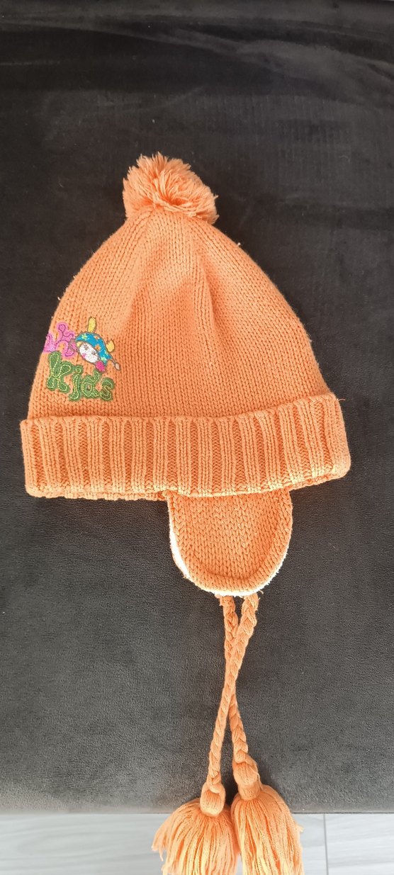 Turuncu Nakışlı Çocuk Örgü Bere - Görsel 2