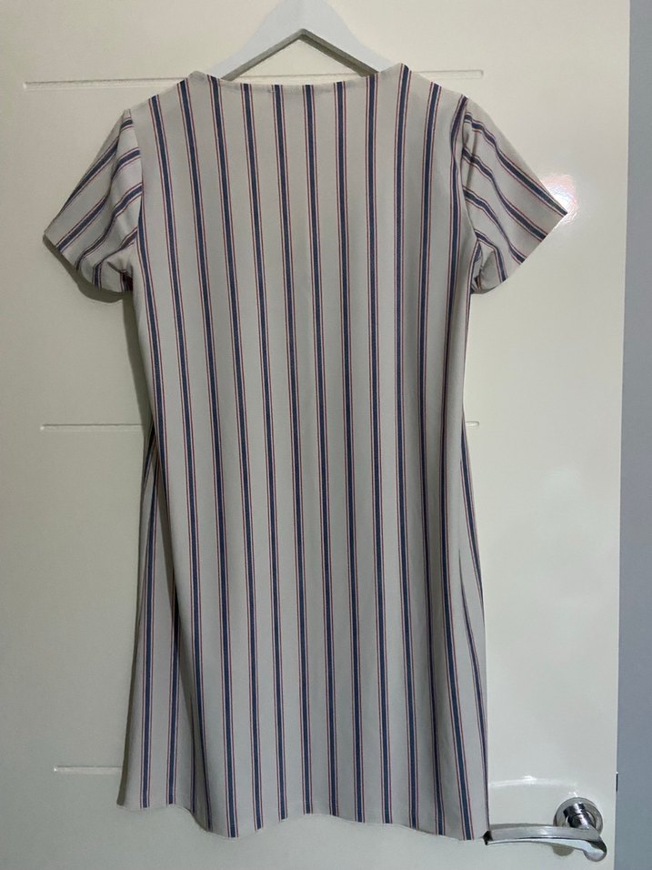 Çizgili Kısa Kollu Midi Elbise - Görsel 3