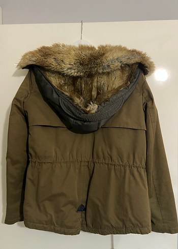 Haki Kürklü Kadın Mont - Görsel 3