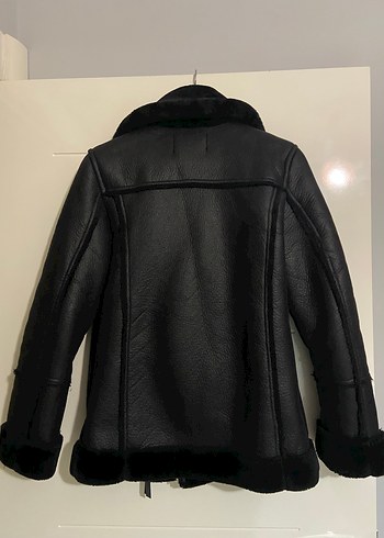 Kürk Detaylı Siyah Deri Biker Ceket - Görsel 4