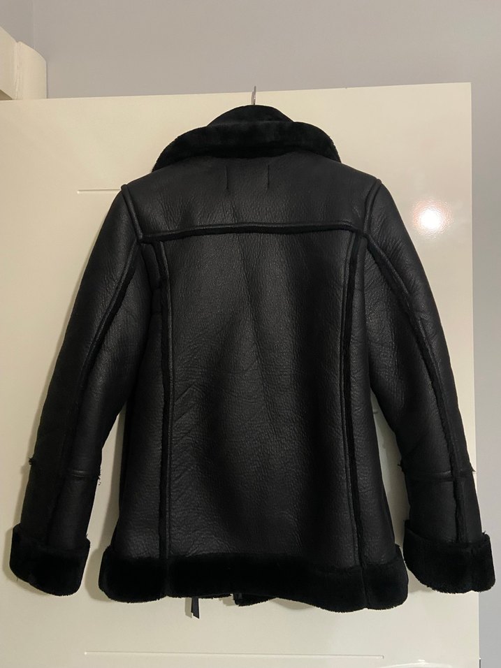 Kürk Detaylı Siyah Deri Biker Ceket - Görsel 4