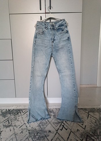 Düğmeli Gri Baskılı Kadın Kot Pantolon