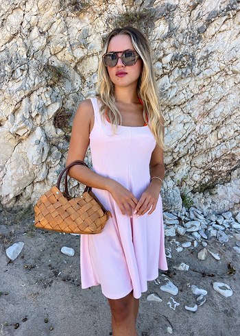 s Beden Pembe Mini askılı Elbise