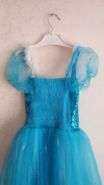 8 Yaş Beden mavi Renk Prenses Elsa Uzun Abiye Elbise - Kostümü 