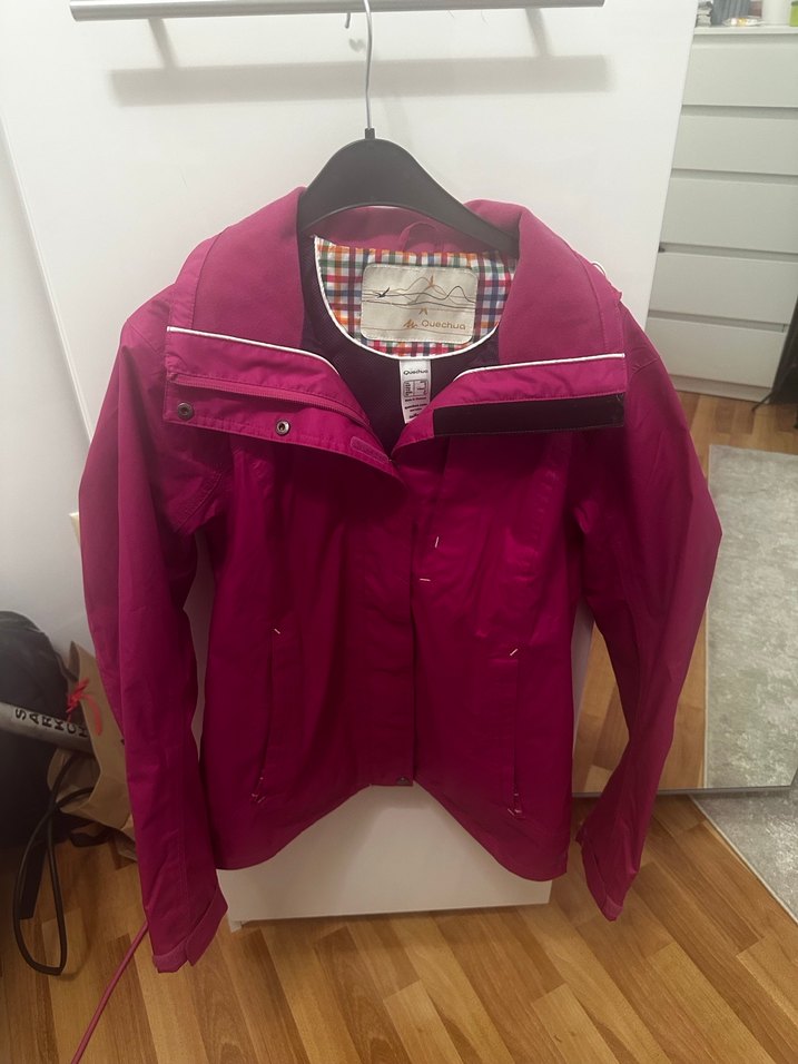 Koyu Fuşya Yağmurluk Fermuarlı Kapüşonlu - Görsel 2