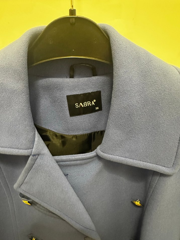 Düğmeli Mavi Midi Kadın Kaban - Görsel 2