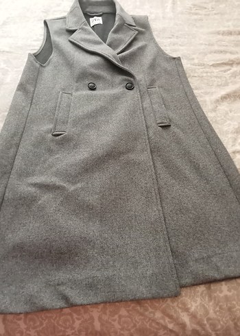 zara L beden Gri Düğmeli Kolsuz Uzun Kadın Kaban