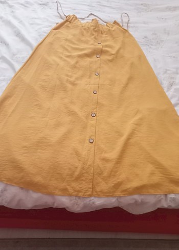 XL Düğmeli Sarı Uzun Kadın Etek