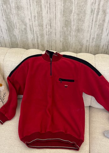 Kırmızı Yarım Fermuarlı Erkek Sweatshirt