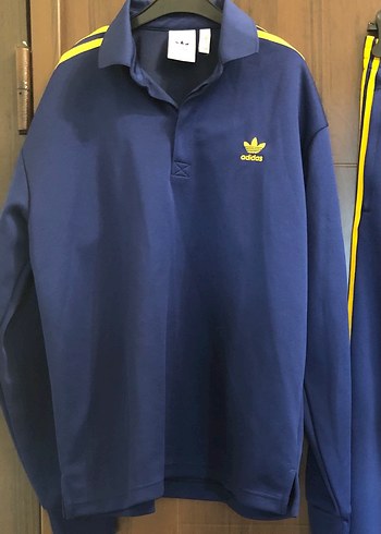 Erkek Lacivert Adidas Uzun Kollu Polo Sweatshirt