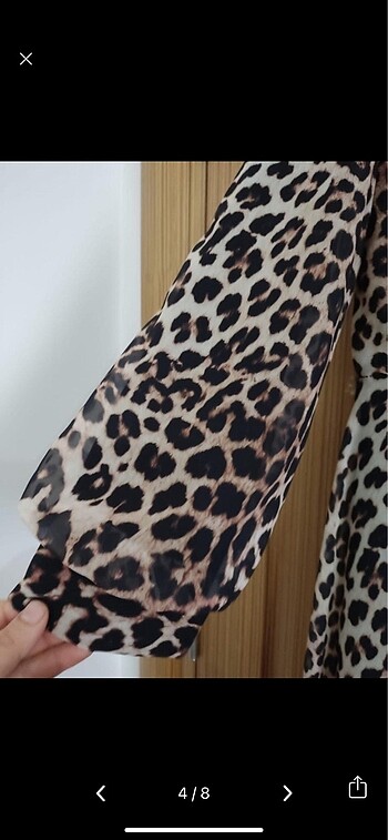 46 Beden kahverengi Renk Leopar desen sifon elbise