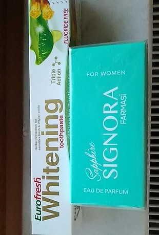 beyazlatıcı diş macunu ve signora Sapphire parfüm 