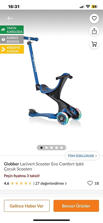 Decathlon Globber evo ışıklı mavi