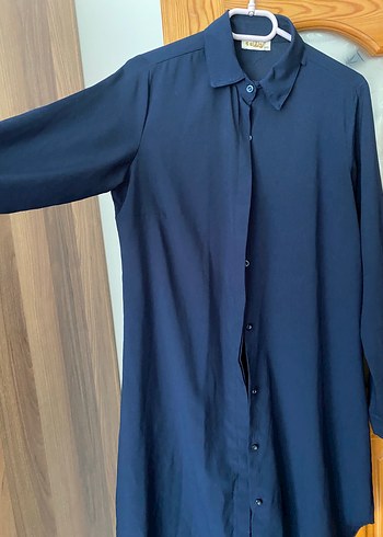 xl Beden Düğmeli Uzun Kollu Lacivert Tunik
