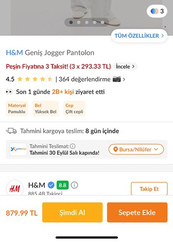 s Beden H&M hm geniş jogger pantolon eşofman