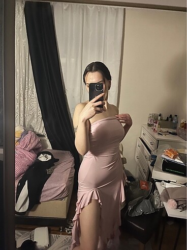 Diğer eyyo fırfırlı toz pembe elbise