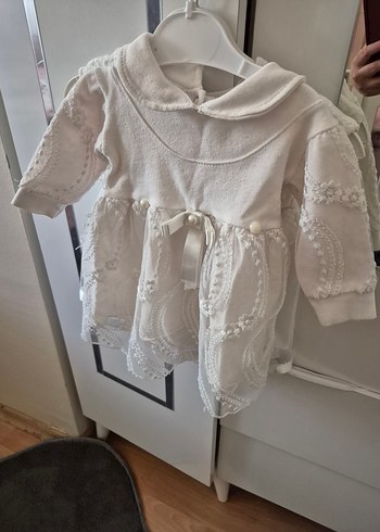 3-6 Ay Beden beyaz Renk Kız Çocuk Beyaz Dantelli Kısa Kollu Elbise