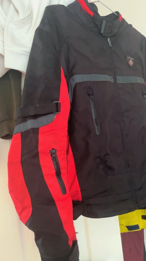 Kırmızı Siyah Biker Erkek Mont - Görsel 3