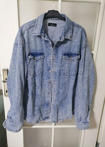 Düğmeli Gri Mavi Kadın Denim Ceket