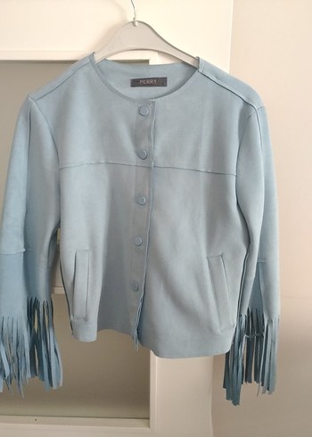 Mavi Süet Püsküllü Kadın Ceket - Görsel 6