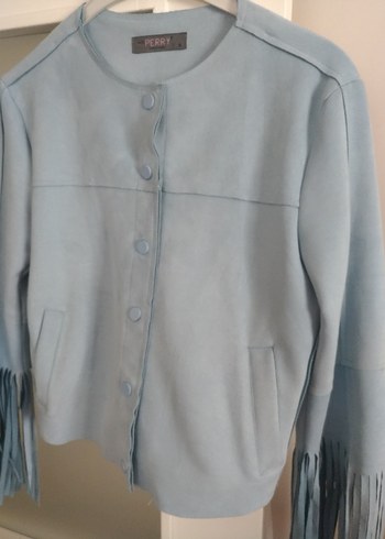 Mavi Süet Püsküllü Kadın Ceket - Görsel 4