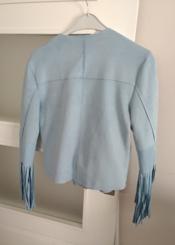 Mavi Süet Püsküllü Kadın Ceket - Görsel 8