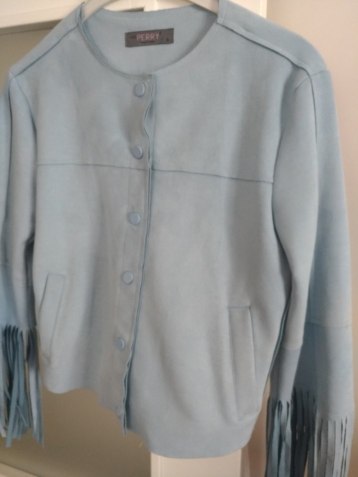 Mavi Süet Püsküllü Kadın Ceket - Görsel 4