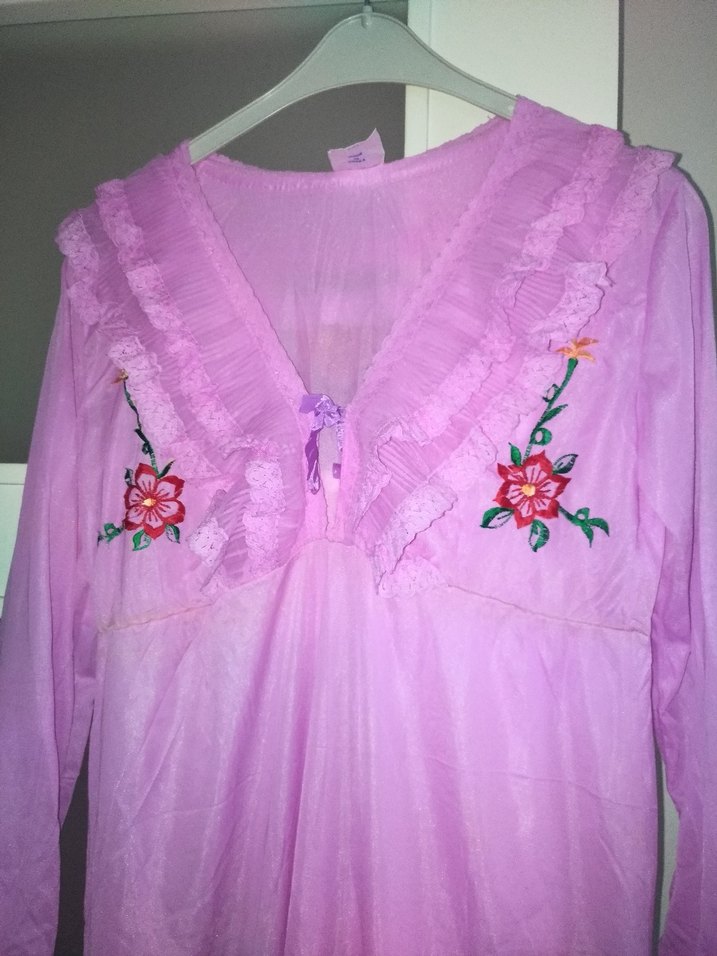 Vintage Pembe Nakışlı Uzun Bohem Kadın Gecelik İtalya ürünü - Görsel 2