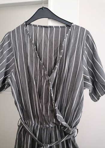 Gri Çizgili Kadın Uzun Tulum - Görsel 6