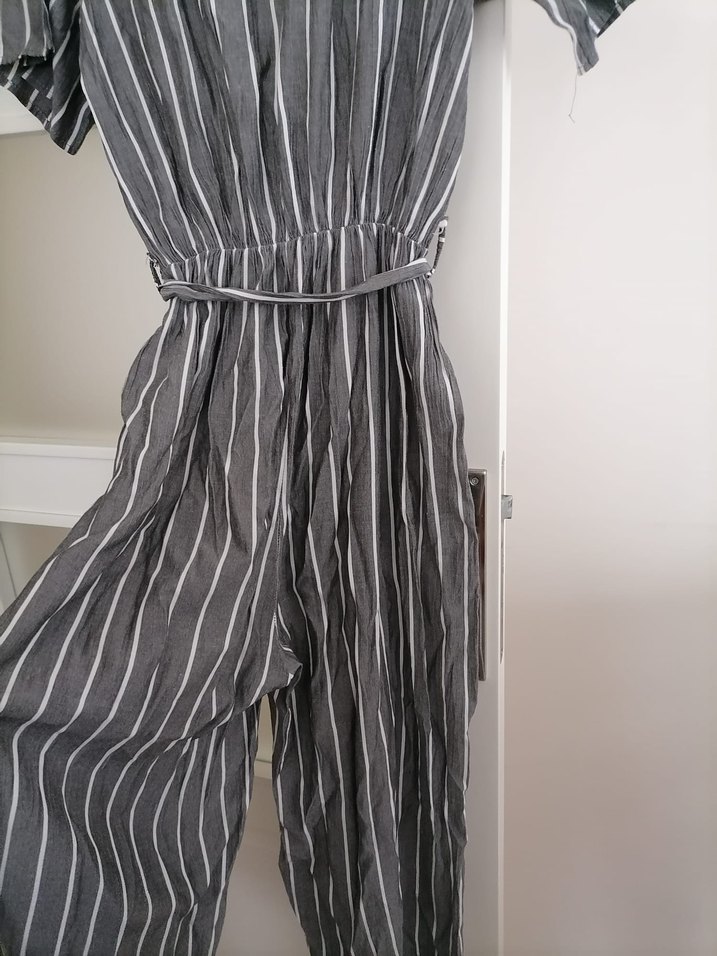 Gri Çizgili Kadın Uzun Tulum - Görsel 5