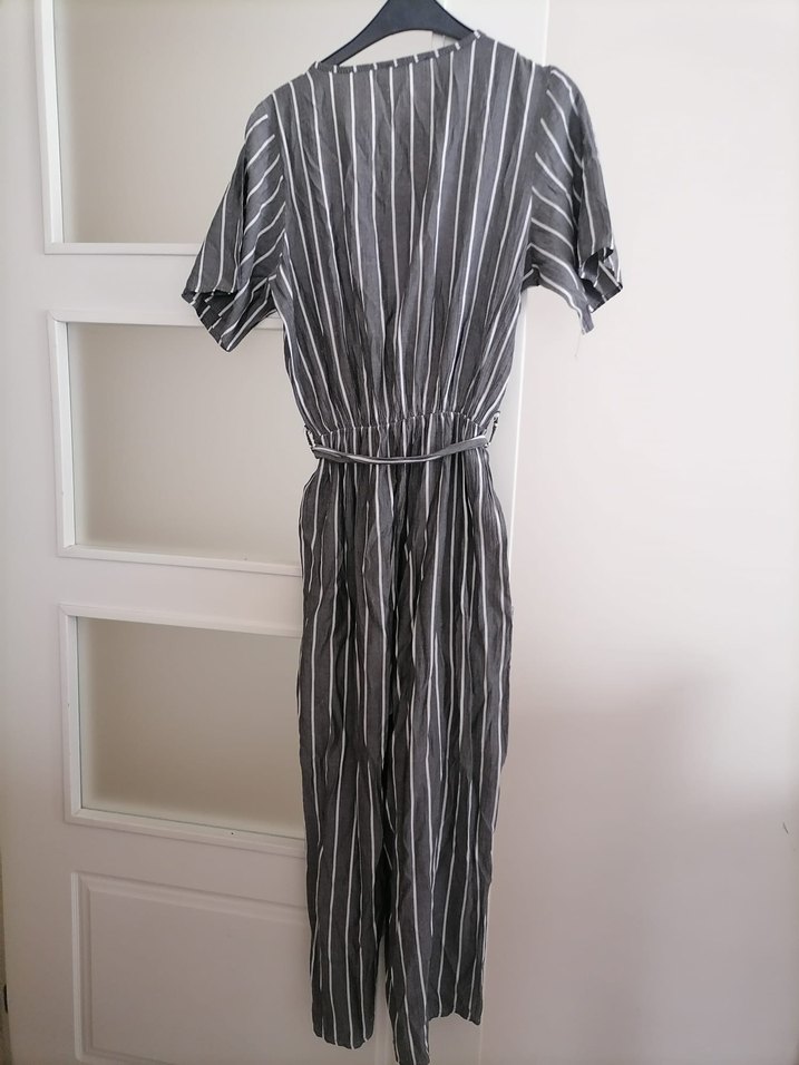 Gri Çizgili Kadın Uzun Tulum - Görsel 2