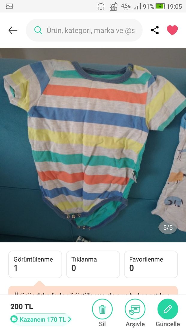 Renkli Çizgili Kısa Kollu Bebek Body - Görsel 2