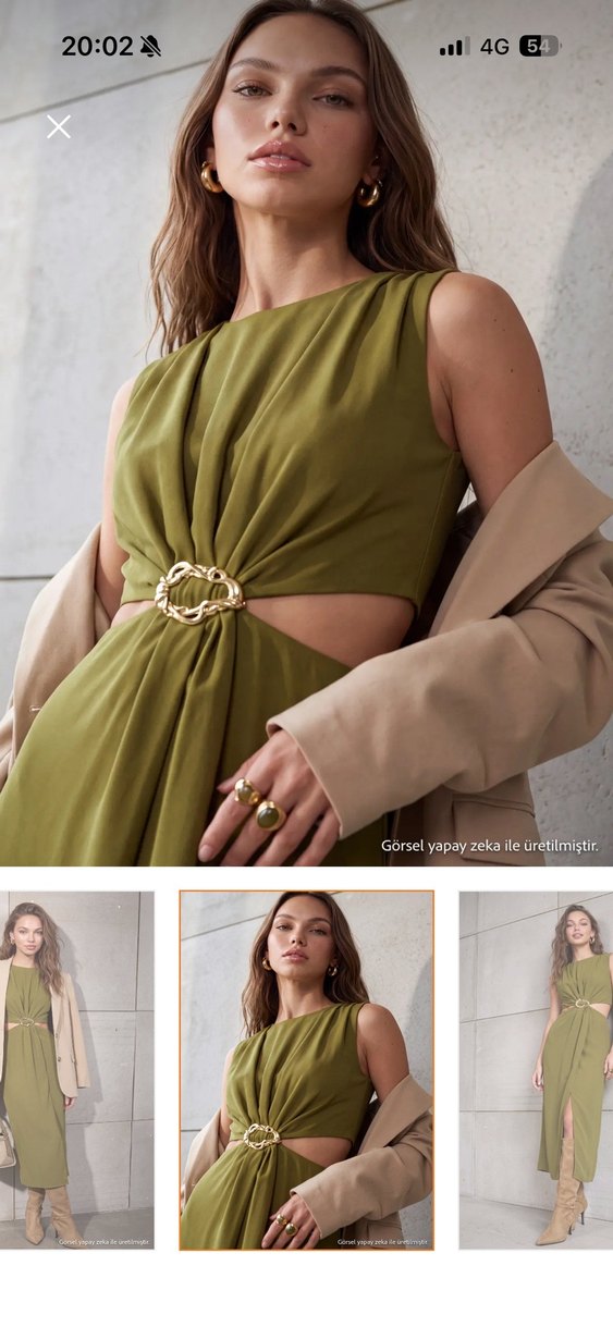 Haki Yeşil Kolsuz Drape Elbise — görsel 5/6