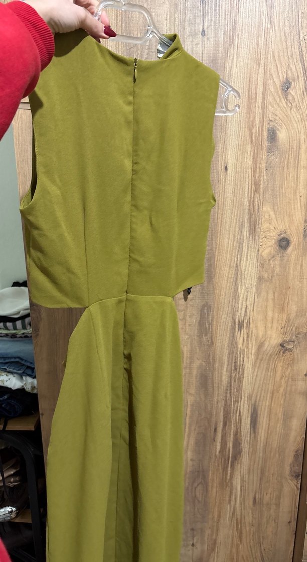 Haki Yeşil Kolsuz Drape Elbise — görsel 2/6