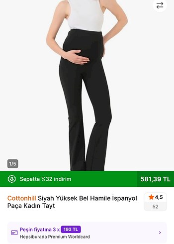 Cottonhill Siyah Yüksek Bel Hamile İspanyol Paça Tayt