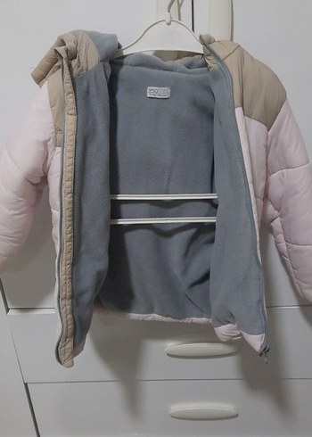 Kız Çocuk Bej Pastel Kapüşonlu Mont - Görsel 2