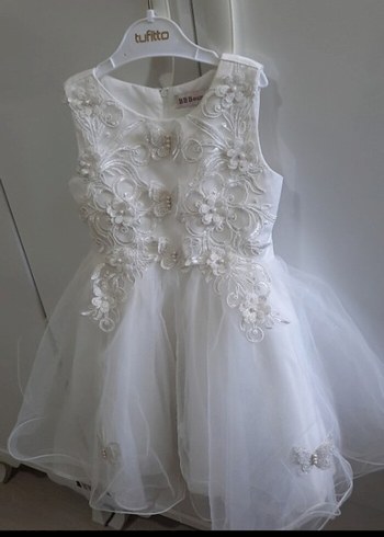 Klasik Mini Beyaz Kız Çocuk Abiye Elbise - Görsel 5